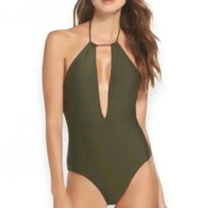 NWT Ted Baker Women's Swimming Suit Keyhole Cutout Sleeveless Solid Green Size 3